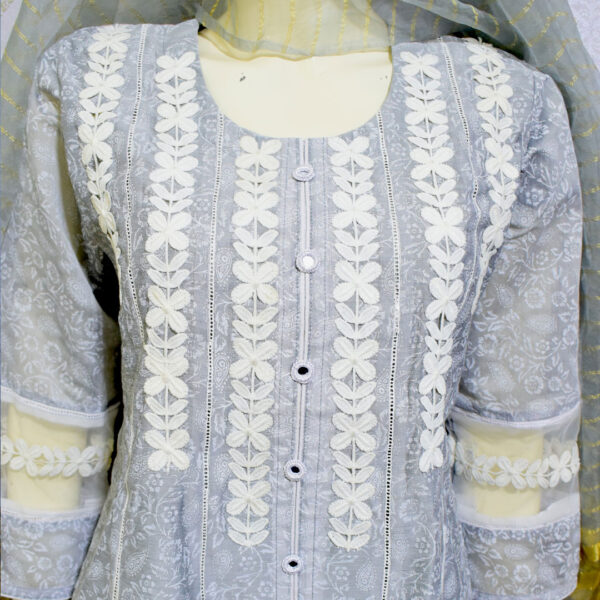 Cotton Suit Stitched Gray Detail