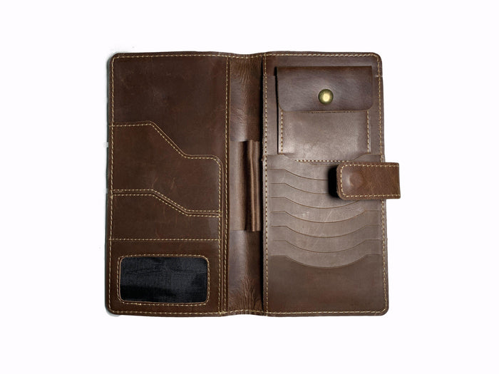 Travel Book Coffee Long Leather Wallet